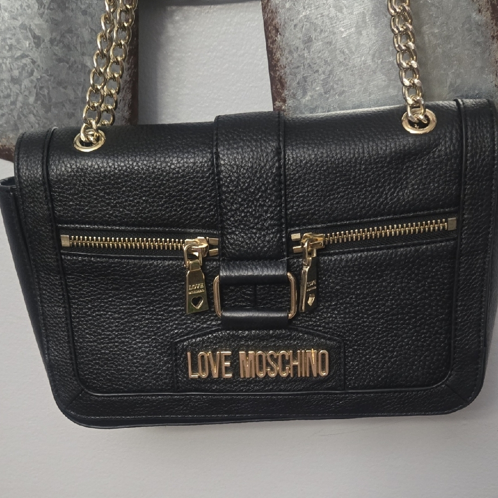 Love Moschino Black Shoulder Bag with Gold Hardware